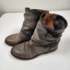 A.S.98 Airstep Ankle Designer Women's Gray Navy Leather Biker Boots Size 37
